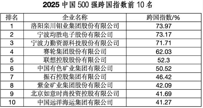 2025中国跨国公司100大的平均跨国指数为15.56 %，较上年提高0.21个百分点。.jpg